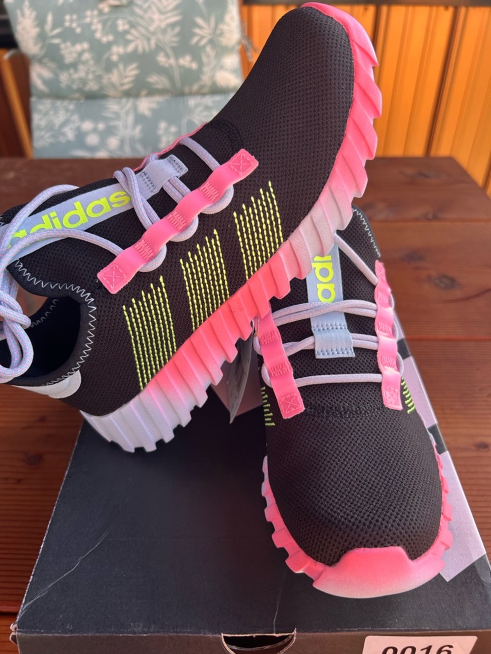 adidas Kids Black and Pink Athletic Sneakers with Neon Yellow Accents